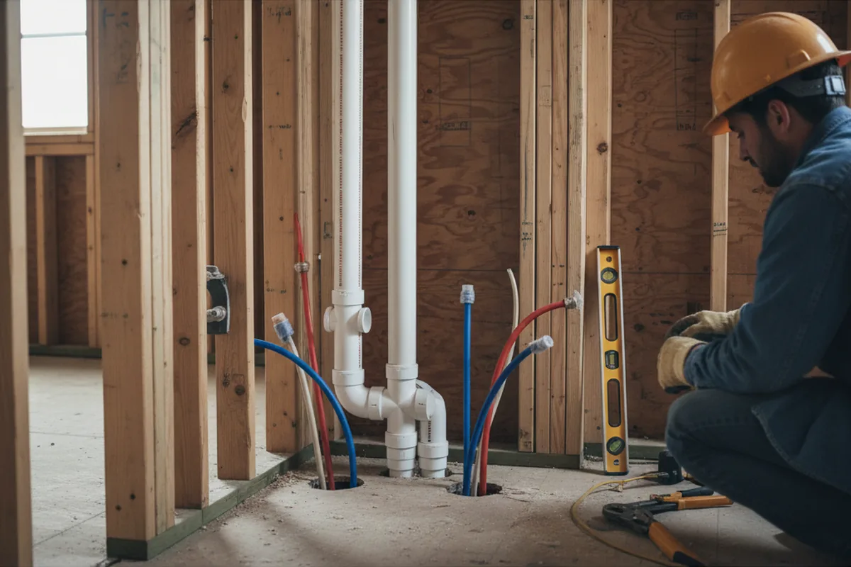 Drain and supply rough-in during Sump Pump Repair in Newport